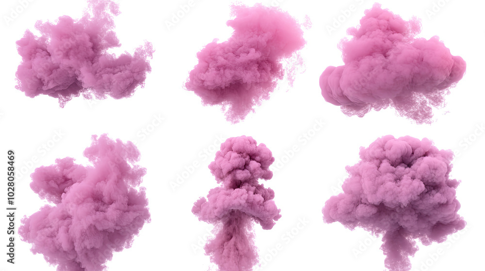 Pink Smoke Clouds Collection Set on a White Background Generative AI Pink Smoke Clouds Collection Set on a White Background Generative AI