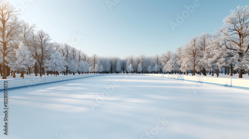 Wallpaper Mural A serene winter landscape featuring a frozen lake bordered by snow-covered trees under a clear blue sky, creating a tranquil and picturesque winter scene. Torontodigital.ca