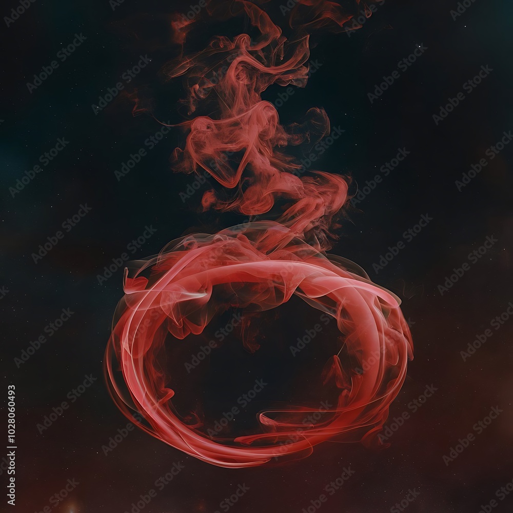 Red spiritual smoke in space with stars on black background Red spiritual smoke in space with stars on black background