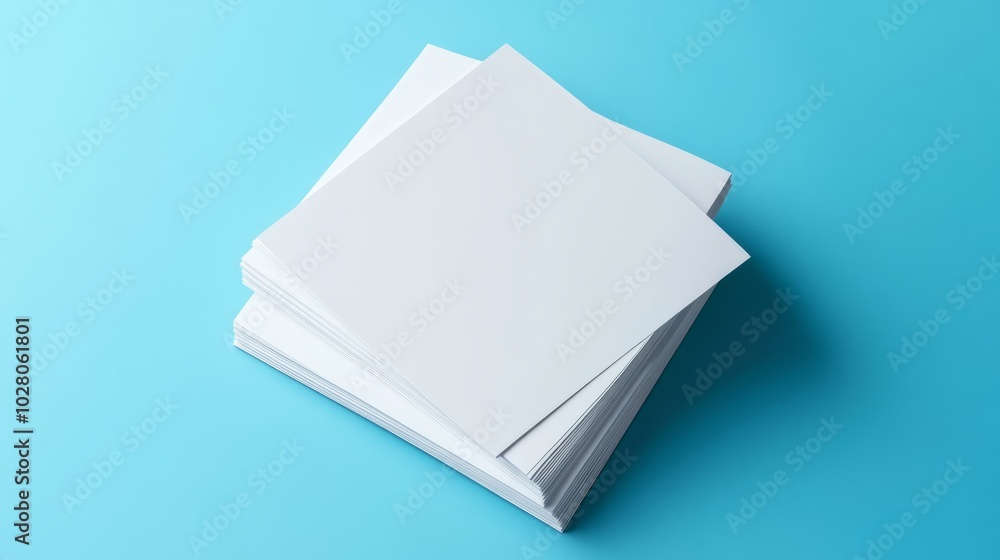 Stack of White Paper Sheets on Blue Background Stack of White Paper Sheets on Blue Background