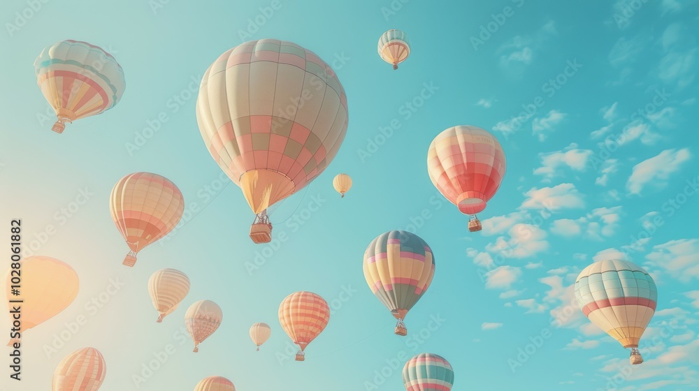 Obraz premium Colorful Pastel Hot Air Balloons in the Sky