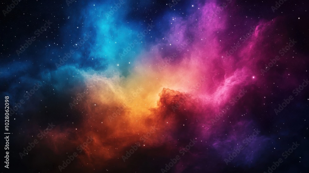 Vivid nebula cloud in deep space with colorful cosmic dust and stars Vivid nebula cloud in deep space with colorful cosmic dust and stars