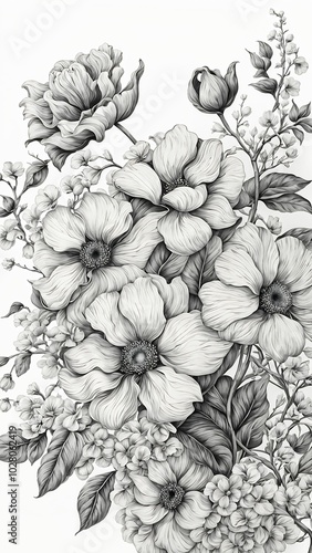 Wallpaper Mural hand drawn flower Torontodigital.ca