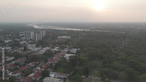 Dusk’s Embrace: Santa Cruz and Pirai River Aerial Views
