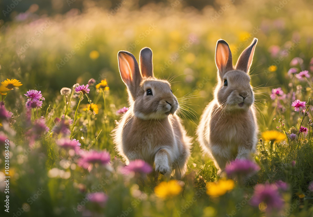 two rabbits in the field of the tree two rabbits in the field of the tree