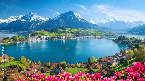 Stunning Aerial View of Lucerne, Switzerland in Spring Bloom