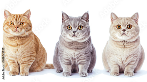 Playful British Cats Sitting Together on a White Background Generative AI