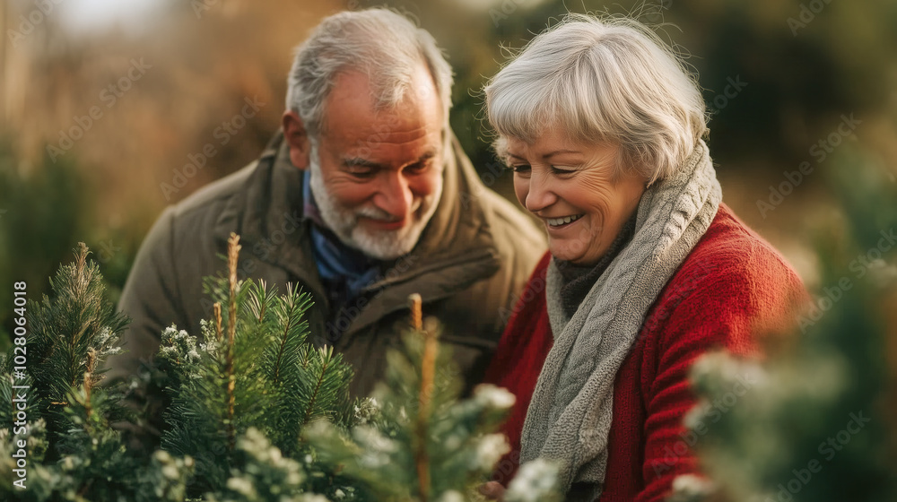 Happy older couple buying a christmas tree Happy older couple buying a christmas tree