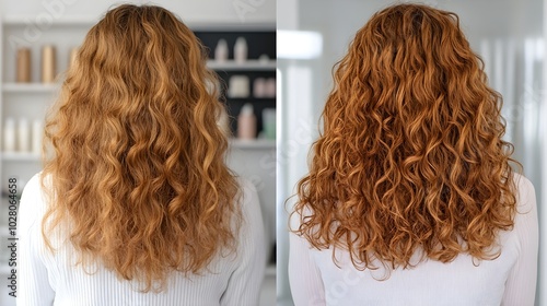 Social media post featuring curly hair before and after honey treatment, showcasing frizz reduction and defined, bouncy curls after applying honey