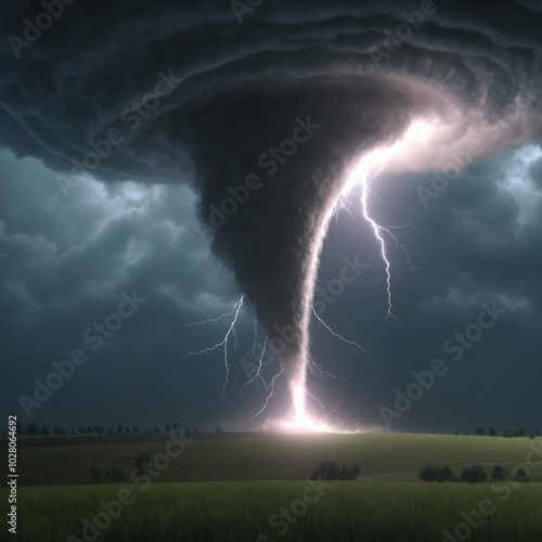 Tornado with lightning.