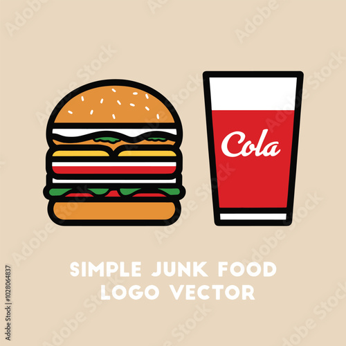 Simple Cartoon Illustration of a Hamburger and a Cup of Cola