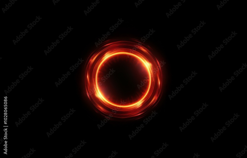 A glowing orange ring of light on a black background. A glowing orange ring of light on a black background.