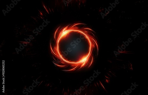 A fiery orange ring glows brightly against a black background, surrounded by subtle wisps of fire.