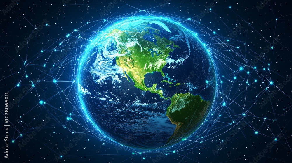 Earth with a Global Network of Connections and Glowing Nodes Earth with a Global Network of Connections and Glowing Nodes