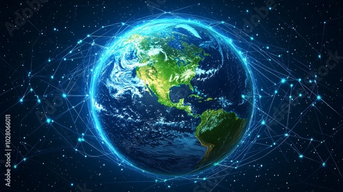 Earth with a Global Network of Connections and Glowing Nodes