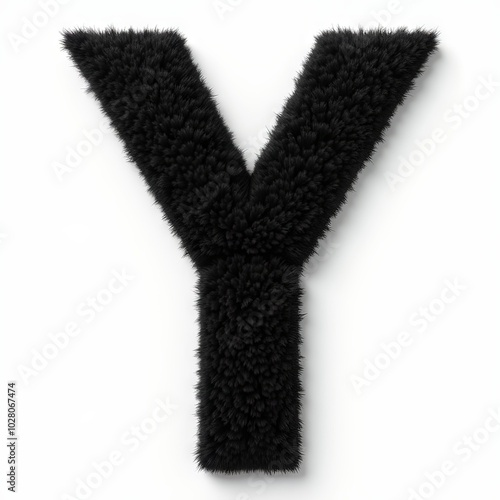 Generative, AI, Furry black letter ‘Y’ on a white background, textured, bold, graphic design element.