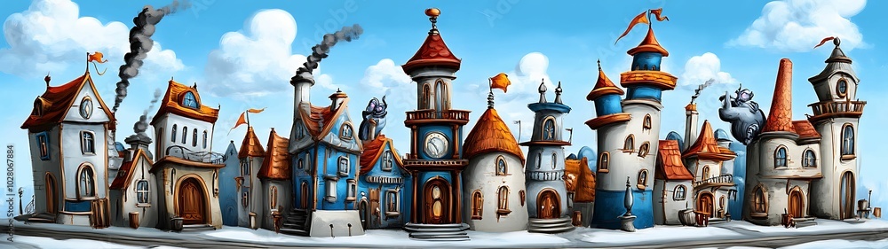 Obraz premium Charming cartoon village with whimsical architecture