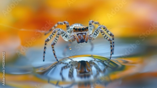 Detailed image of a small spider spinning its intricate web.