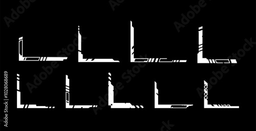 Set various futuristic cyberpunk digital corner frame interface hud element decoration