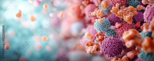 A detailed, colorful illustration of microscopic cells showcasing biology and science concepts.