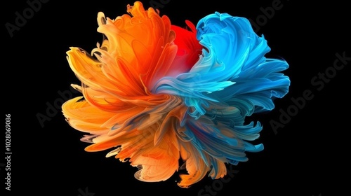 Wallpaper Abstract design with orange and blue swirls mixing together to form a flower like shape photo