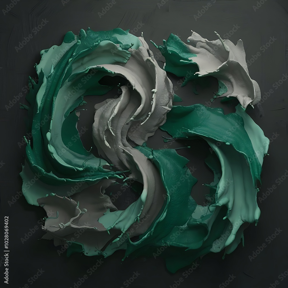 Obraz premium Abstract dark texture with green and grey splashes of ink
