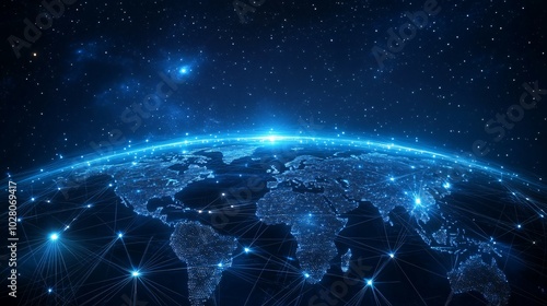 Digital World Map with Interconnected Lines and Glowing Points