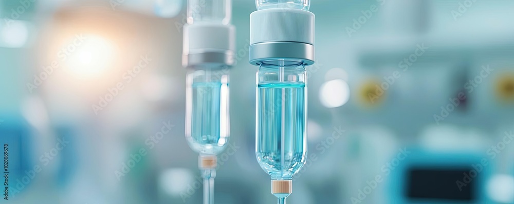 Close-up of a medical IV drip with clear fluid, highlighting healthcare and treatment in a clinical environment. Close-up of a medical IV drip with clear fluid, highlighting healthcare and treatment in a clinical environment.