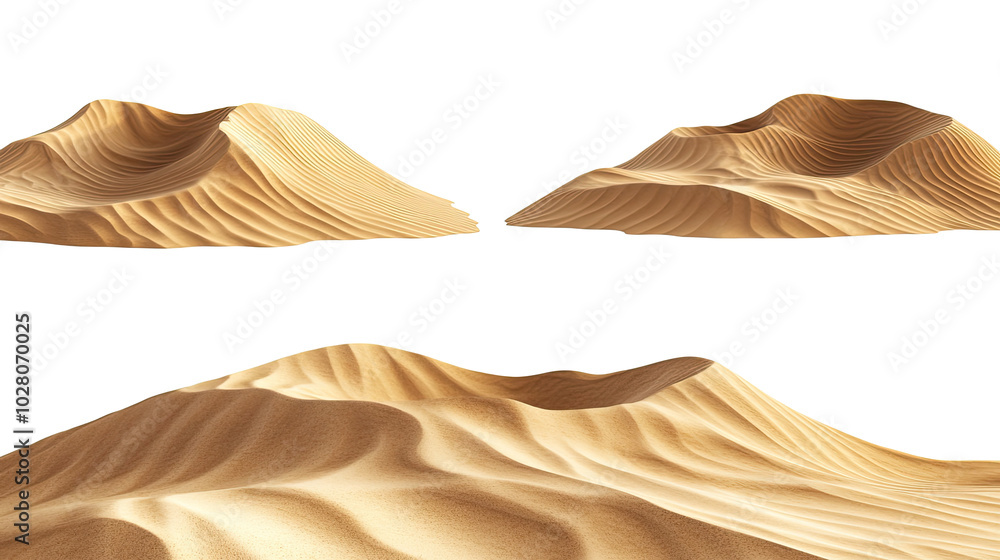 Collection of Sand Dunes Isolated on a White Background Generative AI Collection of Sand Dunes Isolated on a White Background Generative AI