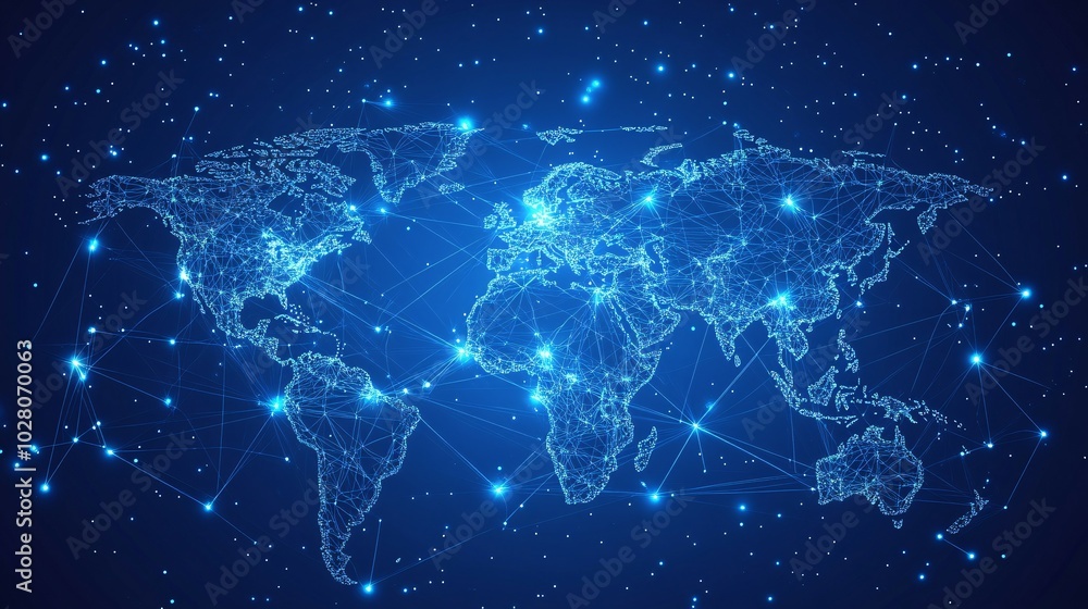 World Map with Network Connections and Glowing Points World Map with Network Connections and Glowing Points