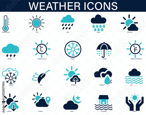 Weather icon set. sun, rain, snow, cloud summer, winter Solid icon collection.