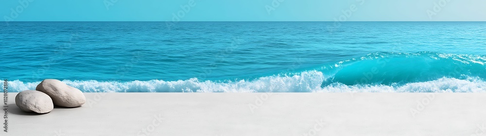 Tranquil ocean view with gentle waves and smooth stones Tranquil ocean view with gentle waves and smooth stones