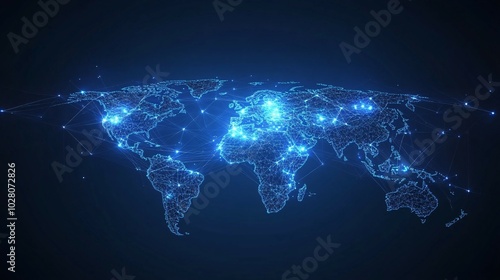 World Map Depicted as a Network of Connected Points and Lines