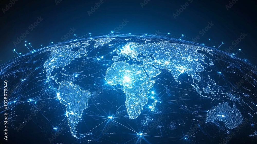 A Blue Digital World Map with a Network of Connections A Blue Digital World Map with a Network of Connections