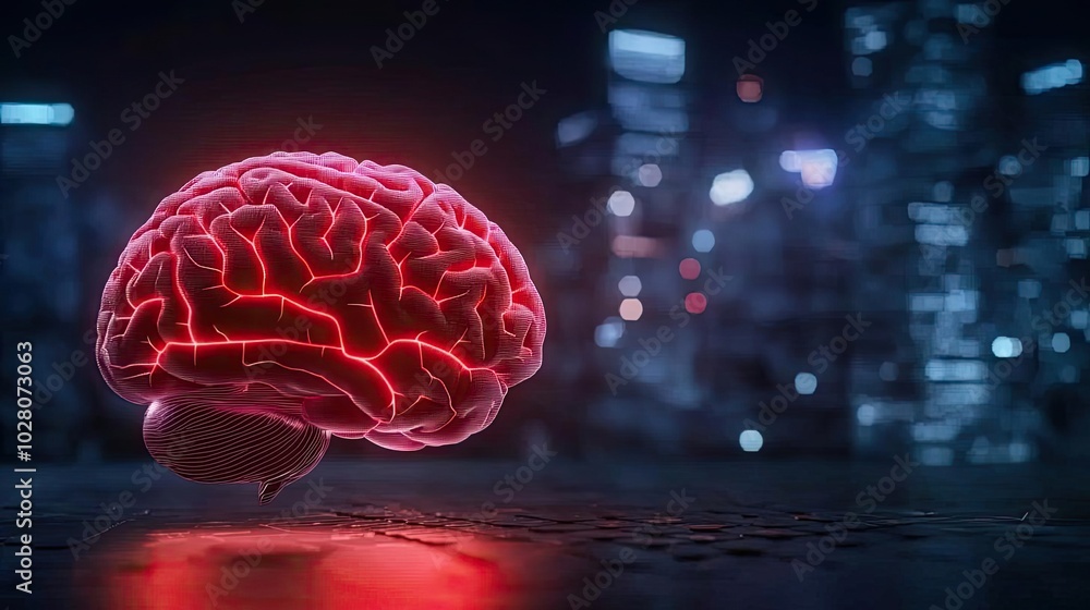 Glowing brain illustration with a futuristic background. Glowing brain illustration with a futuristic background.