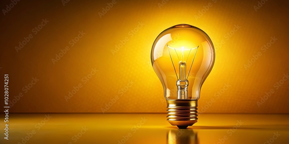 A Single Illuminated Lightbulb on a Smooth Golden Surface, Casting a Warm Glow Across a Golden Background A Single Illuminated Lightbulb on a Smooth Golden Surface, Casting a Warm Glow Across a Golden Background