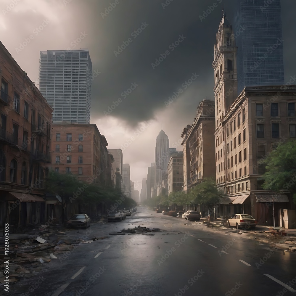 Fototapeta premium Hurricane Damaged City Generative AI 