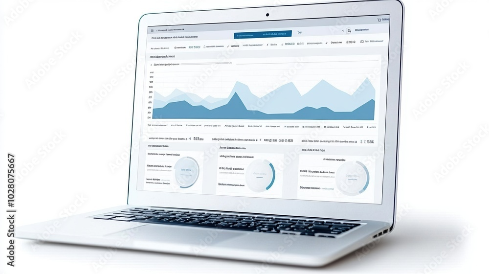 © Phirakhup - Laptop displaying analytical data and graphs, white isolate background