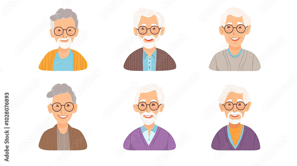Collection of Cheerful Illustrations Featuring Smiling Elderly Men Generative AI Collection of Cheerful Illustrations Featuring Smiling Elderly Men Generative AI