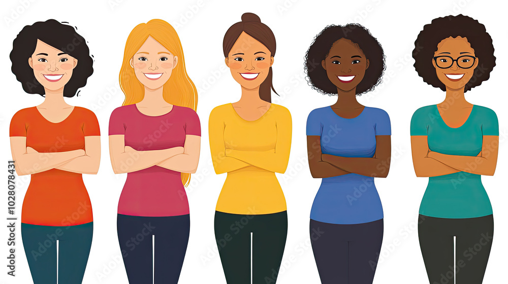 Group of Smiling Women With Crossed Arms on a White Background Generative AI Group of Smiling Women With Crossed Arms on a White Background Generative AI