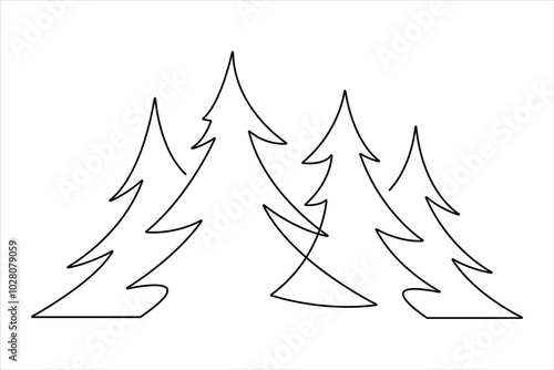 Hand drawn Christmas tree in minimalistic design. Continuous one line art drawing of Christmas tree outline vector illustration

