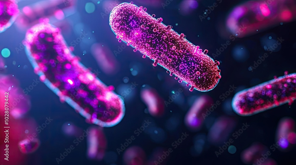 Colorful bacteria in a microscopic view on a dark background. Colorful bacteria in a microscopic view on a dark background.