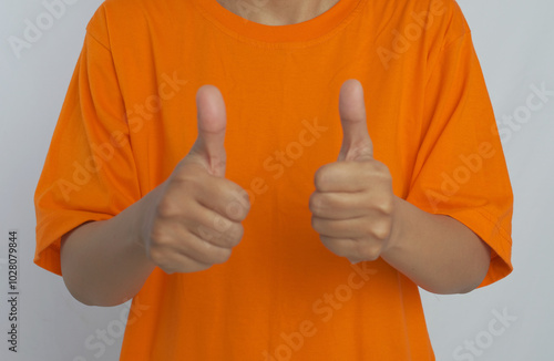 Giving a double thumbsGiving a double thumbs up. hand symbol. deaf symbol or sign language photo