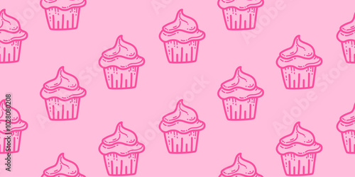 doodle cupcake pattern. doodle ice cream pattern background. Ice cream cone pattern background. Sweet Desserts Pattern background.