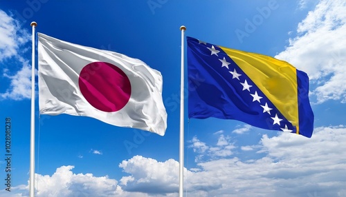 日本の国旗とボスニア・ヘルツェゴビナの国旗(Japan flag & Bosnia and Herzegovina flag.)
 photo