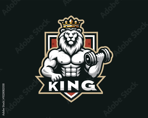Gym Lion Logo Design Vector Template. Lion Head Logo Icon Vector Illustration