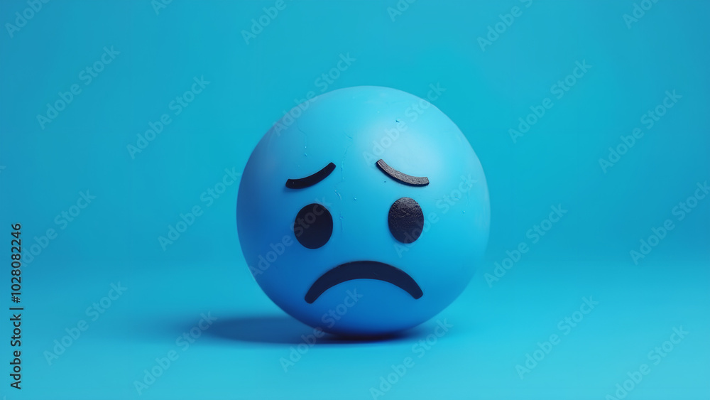 A sad emoji ball on a blue background symbolizing Blue Monday reflecting themes of sadness emotion and melancholy A sad emoji ball on a blue background symbolizing Blue Monday reflecting themes of sadness emotion and melancholy