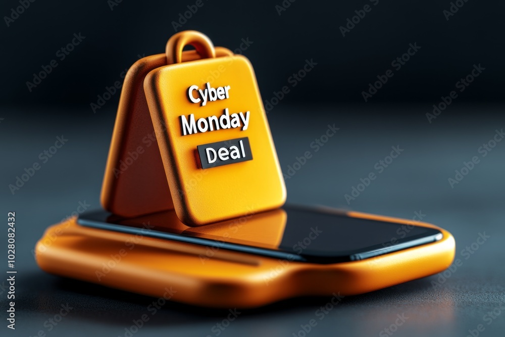 Minimalist depiction of a phone screen, with one “Cyber Monday Deal†notification, showing the ease of mobile shopping in a clean, modern style Minimalist depiction of a phone screen, with one “Cyber Monday Deal†notification, showing the ease of mobile shopping in a clean, modern style
