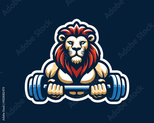 Gym Lion Logo Design Vector Template. Lion Head Logo Icon Vector Illustration