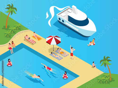 Colorful summer vacation 3d isometric vector illustration